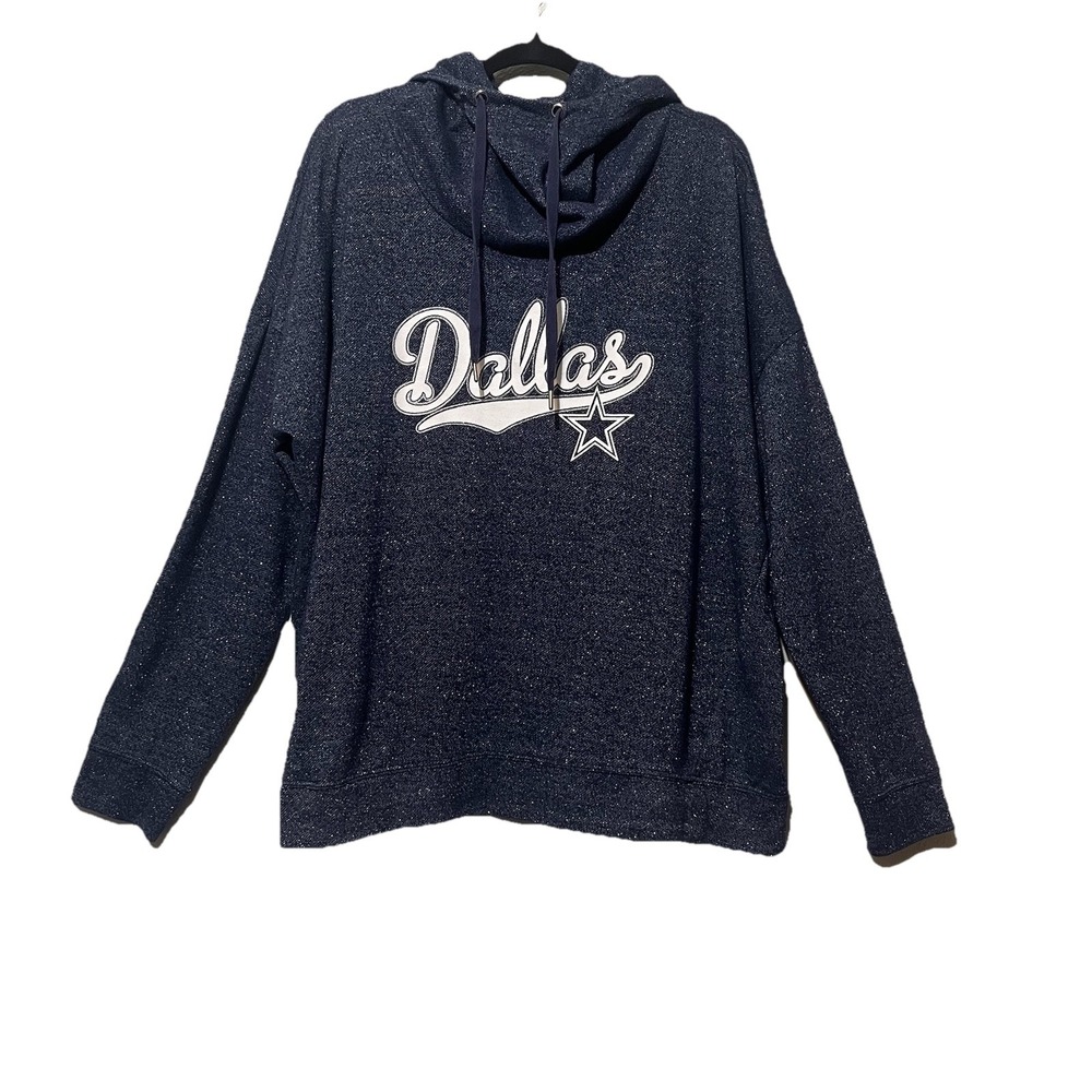 Dallas Cowboys Hoodie Womens Navy Blue Metallic Shimmer Cowl Neck Pullover  2XL